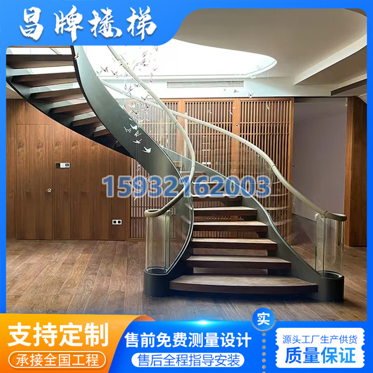钢木室内新式别墅商场卷弧工程楼梯来图定制