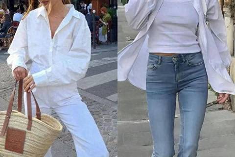 被欧美街拍美到了，“衬衫+牛仔裤”时髦又减龄，中年女人也能穿