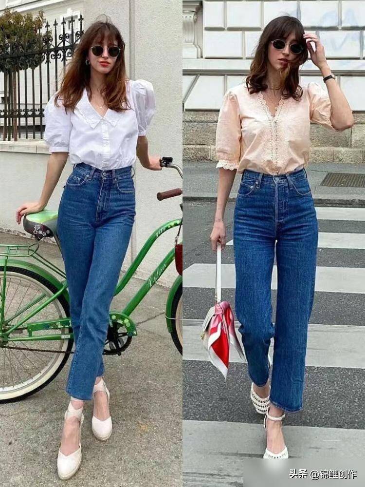 被欧美街拍美到了，“衬衫+牛仔裤”时髦又减龄，中年女人也能穿