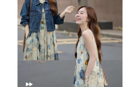 🍂早秋松弛感穿搭｜牛仔外套 + 水墨印花裙，氛围感拉满✨