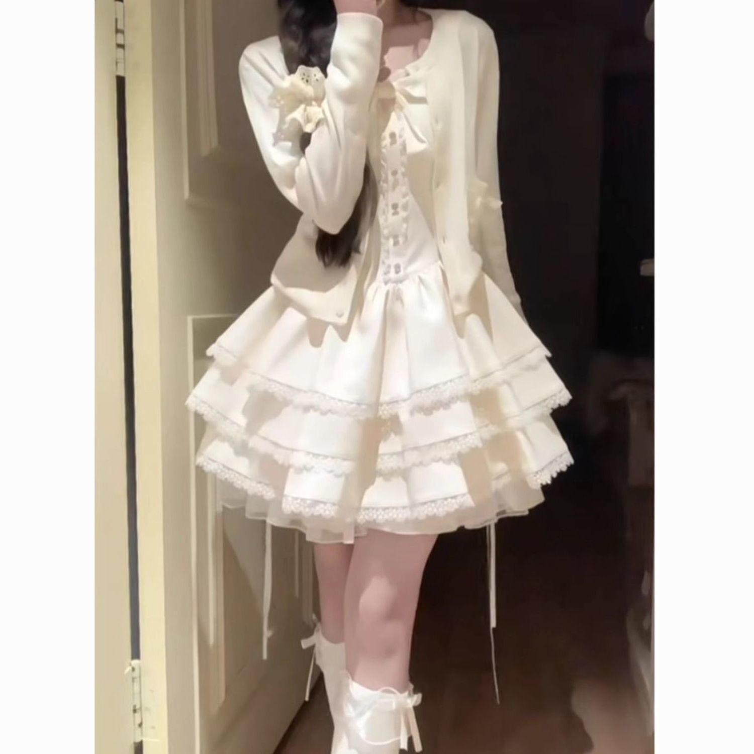 🤍奶白芭蕾风蛋糕裙套装｜甜妹本命穿搭，温柔氛围感拉满✨