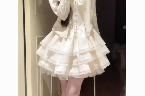 🤍奶白芭蕾风蛋糕裙套装｜甜妹本命穿搭，温柔氛围感拉满✨
